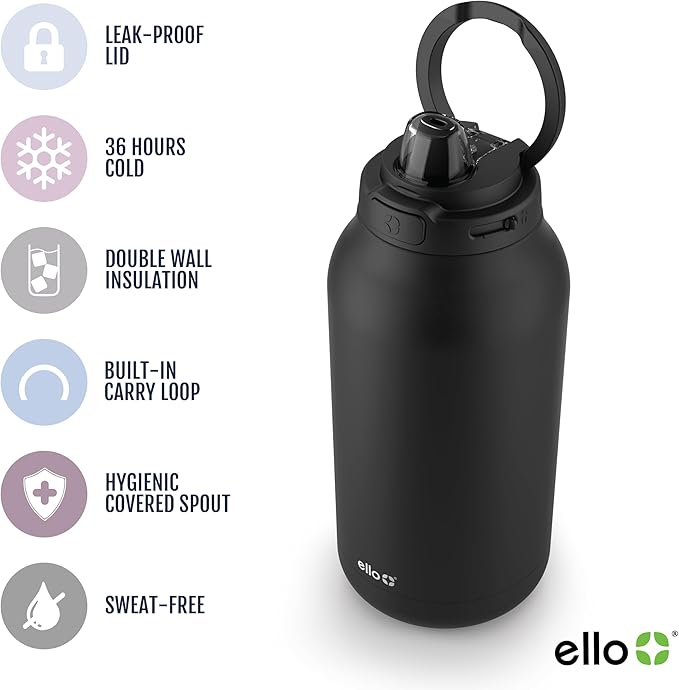 Ello Hydra 64oz Half Gallon Vacuum Insulated Stainless Steel Jug with Locking