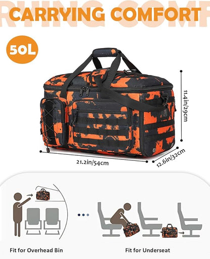 50L Gym Bags for Men, 3 in 1 Travel Duffle Bag with Shoe Compartment, Tactical Military Backpack for Overnight Weekender Gym Traveling Workout Deployment