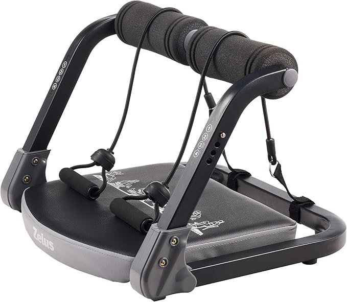 ZELUS Ab Machine with Resistance Bands for Home Gym, 2 in 1 Ab Workout Equipment with Rebound Assist 4 Intensities, Core Strength Trainer Whole Body Exercise Fitness Equipment for Home Workouts