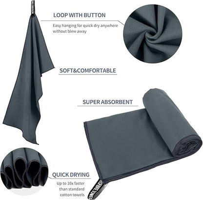 Microfiber Travel Towel, Soft Lightweight Quick Dry Towel, Super Absorbent Compact Travel & Sports & Beach Towels for Camping, Backpack, Gym, Swimming, Yoga, Hiking (L:24"×48" -Black Gray)