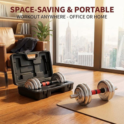 Adjustable Dumbbell Set 44lbs – 2-in-1 Home Gym Cast Iron Barbell & Dumbbell Kit with Carry Box, Stainless Steel Handles, 12 Weight Plates for Men Women Office Bedroom Full-Body Workout