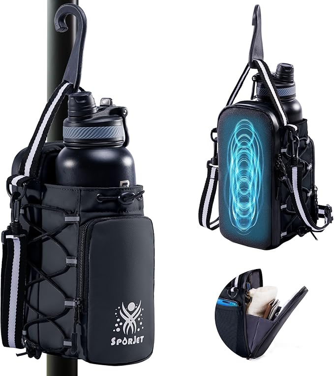 Magnetic Gym Bag for Water Bottle – Fits Up to 46oz, Sling Water Bottle Holder with Strap & Phone Pocket, Magnetic Workout Bag for Gym, Fitness, Outdoor, Men & Women