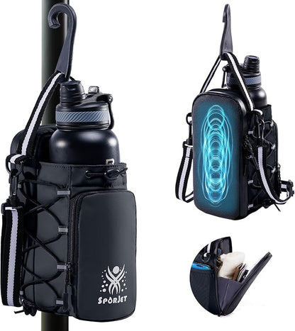Magnetic Gym Bag for Water Bottle – Fits Up to 46oz, Sling Water Bottle Holder with Strap & Phone Pocket, Magnetic Workout Bag for Gym, Fitness, Outdoor, Men & Women