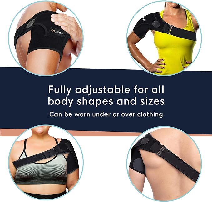 Copper Compression Recovery Shoulder Brace - Immobilizer for Torn Rotator Cuff, AC Joint Pain Relief, Dislocation, Arm Stability, Injuries, Tears - Adjustable Fits Men, Women - Black Plus Size - L/XL
