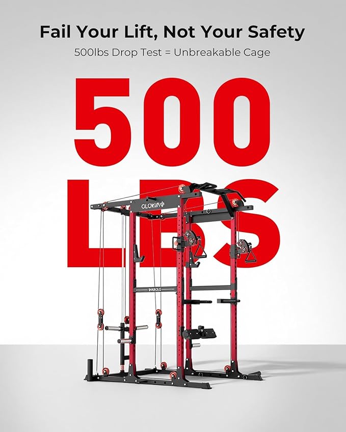 Mikolo K6 2.0 Power Cage, Power Rack with Cable Crossover System, 2000LBS Squat Rack with LAT Pull Down System, Functional Trainer with Aluminum Pulley System for Home Gym