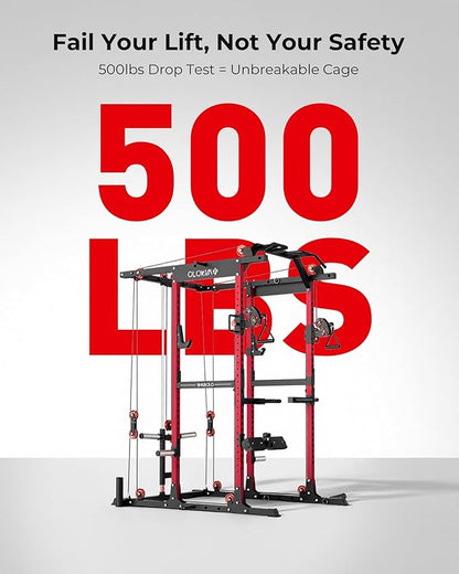 Mikolo K6 2.0 Power Cage, Power Rack with Cable Crossover System, 2000LBS Squat Rack with LAT Pull Down System, Functional Trainer with Aluminum Pulley System for Home Gym