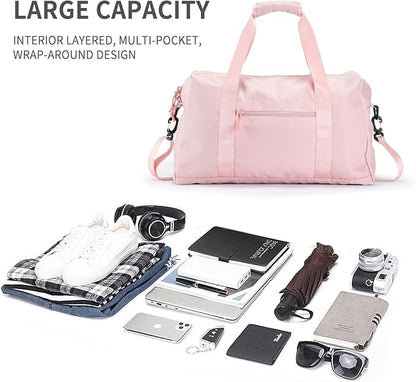 Travel Duffle Bag,Sport Gym Bag for Men And Women with Wet Pocket,Weekender Bag Carry On Tote Bags for Airplane PINK