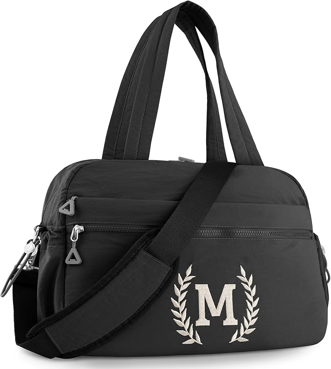 Gym Duffle Bag for Women – Embroidered Custom Initial Sports Bag for Men – Personalized Travel & Workout Duffel with Luggage Sleeve – Thoughtful Gift for Mom, Girl, Daughter, Mother (Black, M)