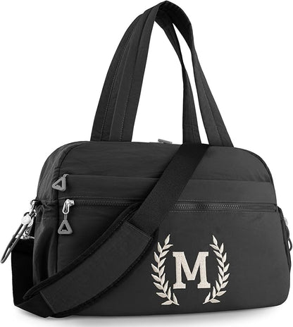 Gym Duffle Bag for Women – Embroidered Custom Initial Sports Bag for Men – Personalized Travel & Workout Duffel with Luggage Sleeve – Thoughtful Gift for Mom, Girl, Daughter, Mother (Black, M)