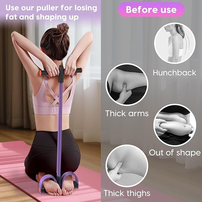Pedal Resistance Band with Handle, 6-Tube Multifunction Stretching Workout for Abdomen Waist Arms Legs Training (Purple)