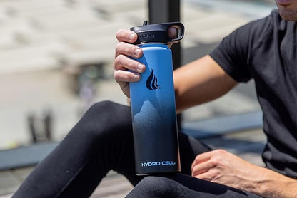 HYDRO CELL Stainless Steel Insulated Water Bottle with Straw - For Cold & Hot Drinks - Metal Vacuum Flask with Screw Cap and Modern Leakproof Sport Thermos for Adults (Blue/Black 24oz)