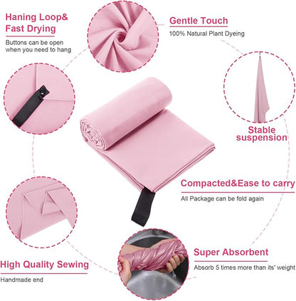 Tudomro 5 Pcs Microfiber Gym Towels Quick Dry Camping Towel for Women Men Gym Sweat Sports Towel for Yoga Tennis Running Swimming Exercise Working Out(Pink,23.6 x 47.2 '')