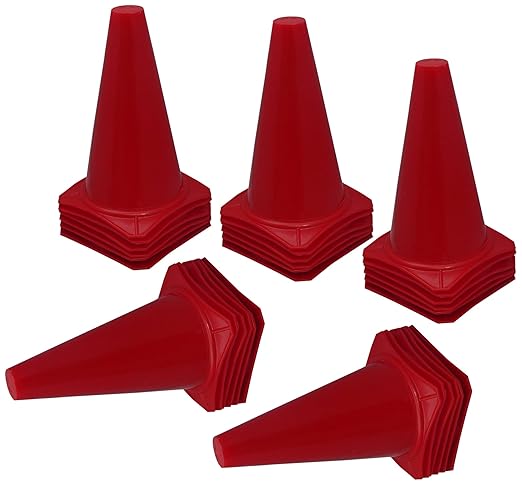 BlueDot Trading 4” Red Mini Plastic Traffic Cones | Set of 10 for Agility Training, RC Racing, Outdoor Activities, Sports Drills, Party Games