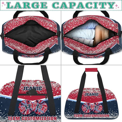 Personalized Cheer Gym Bags for Girls Kids Cheerleaders with Custom Name Sport Dance Perform Training Duffel Bags for Overnight Weekender Travel Red Blue