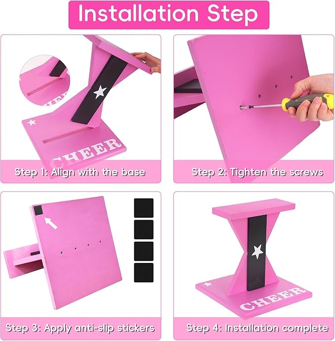 Cheerleading Balance Trainer, Wooden Cheer Equipment Stunt Trainer Practice, Pink Cheer Flyer Stand Balance Board for Core Strength, Stability & Body Control