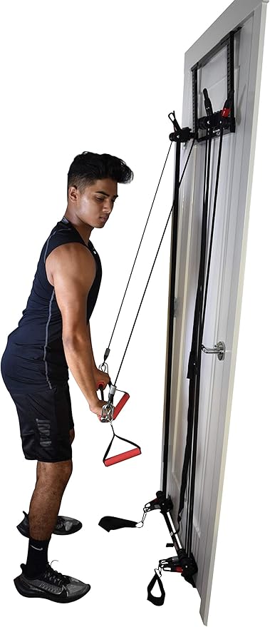 Home Gym Complete Body Exercise Workout Resistance Bands Door Gym w 2X Handles, 2X Ankle Straps and Straight Bar Included