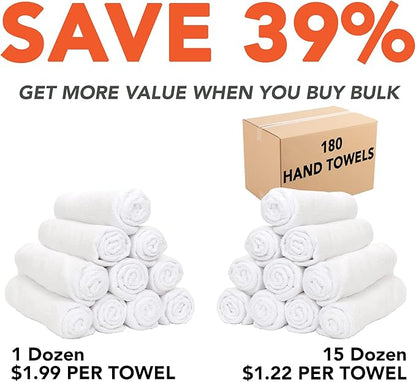 Arkwright Microfiber Gym Towel - (Case of 180) Bulk Soft Lightweight Quick Dry Hotel Quality Hand Towels, Sweat Absorbent, Perfect for Workout, Yoga, Spa, Bathroom, 15 x 24 in, White