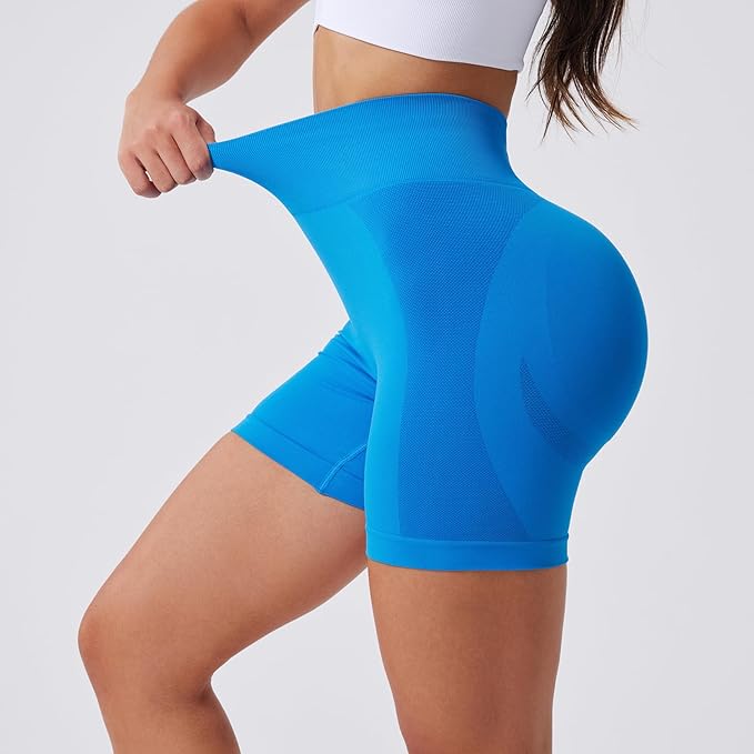 Evercute Women's Gym Shorts 3/4 Pack Seamless Scrunch Butt Lifting Workout Shorts 5" Tummy Control Ruched Booty Yoga Short