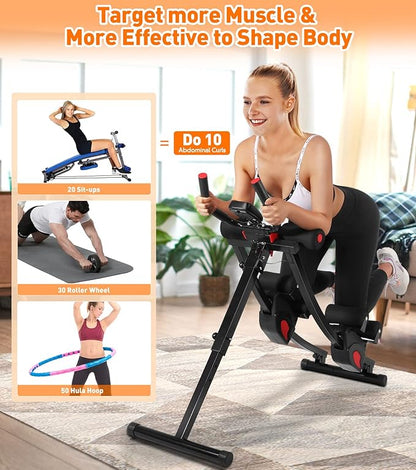 Ab Workout Equipment, Ab Machine for Women, Adjustable Core Abdominal Exercise Fitness Equipment, Foldable Waist Trainer Ab Crunch Home Gym Systems for Beginners