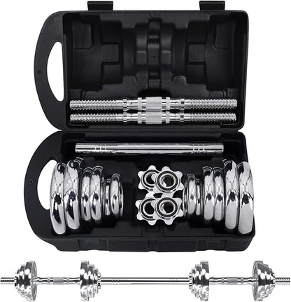 VIVITORY Fitness Dumbbells Set, Adjustable Weight Sets up to 11/22/44/66/100 lbs, with Metal Connecting Rod Used As Barbell, Chromed Weights, Hardcover Gift Box, Home Gym Work Out Training Equipment