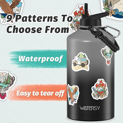 1 Gallon Water Bottle Insulated(Cold for 48 Hrs),BPA Free&Leak Proof,128oz Stainless Steel Water Jug,Large Water Bottle with Straw Spout Lids for Gym,Hiking,Camping&Travel,Grey Black