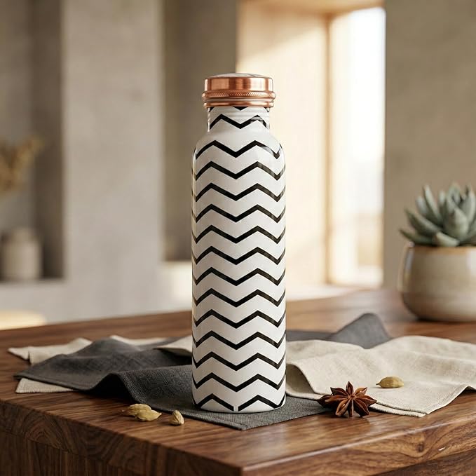 Meena Pure Copper Water Bottle for Drinking 34 oz Leak Proof Lid Bottle for Yoga Gym Office Home and Travel (Blue Vessel)