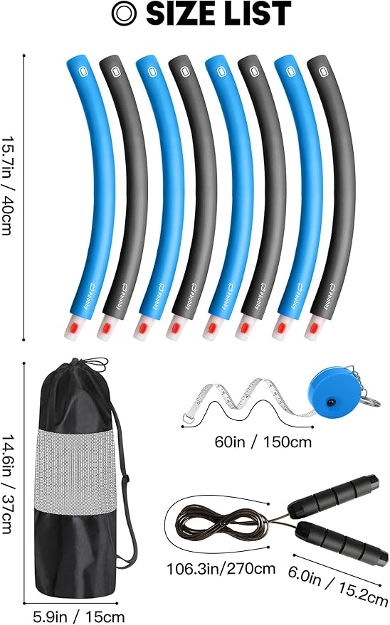 Weighted Exercise Hoop for Adults, 2.2lb Detachable Fitness Hoop, Adjustable Hoop with Jump Rope, Tape Measure and Carry Bag, Home Gym Workout