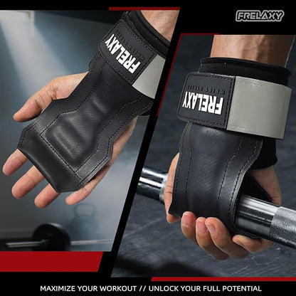 Frelaxy Lifting Wrist Straps, Rubber Weight Lifting Grips with Non-Slip Palm & Wrist Wraps Support for Deadlifts, Pull Ups, Rows, Heavy Powerlifting, Lat Pulldowns