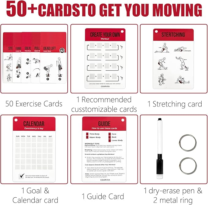 Kettlebell Cards for Women & Men-50 Kettlebell Workout Cards，Includes 2 Rings& Dry-Erase for Easy Organization-Home, Gym or Studio (Kettlebell)
