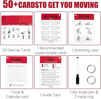 Kettlebell Cards for Women & Men-50 Kettlebell Workout Cards，Includes 2 Rings& Dry-Erase for Easy Organization-Home, Gym or Studio (Kettlebell)