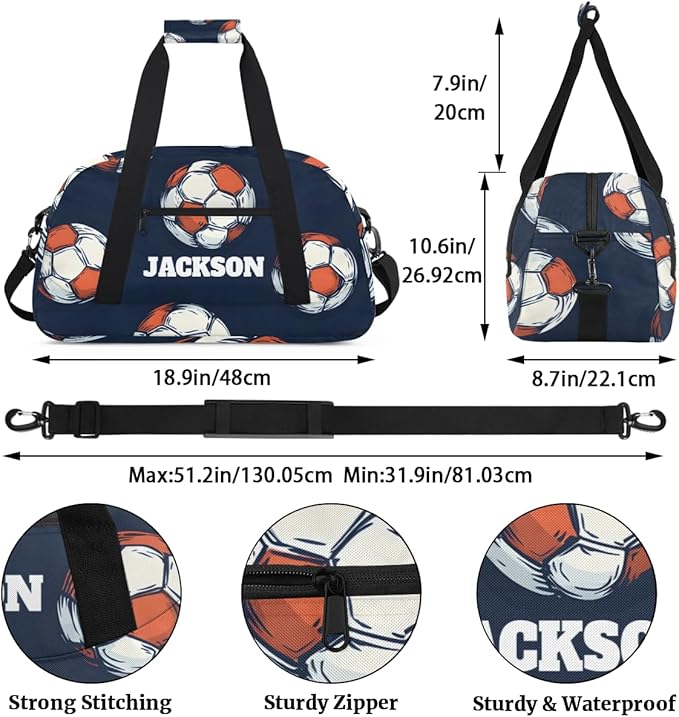 Personalized Soccer Gym Duffel Bags for Kids Boys with Custom Name Travel Sport Training Bags for Overnight Weekender