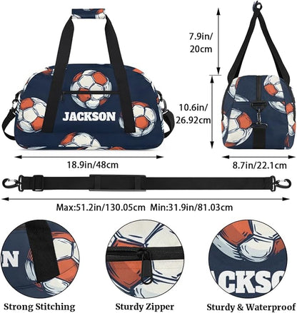 Personalized Soccer Gym Duffel Bags for Kids Boys with Custom Name Travel Sport Training Bags for Overnight Weekender