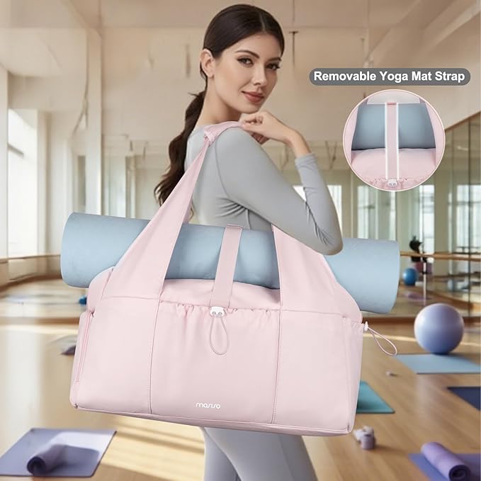 MOSISO Gym Bag for Women, Travel Duffle Weekender Overnight Workout Carry on Small Tote Sport Gym Duffle Bag with Shoe Compartment&Wet Pocket&Drawstring Pocket for Fitness, Yoga, Weekend, Pink