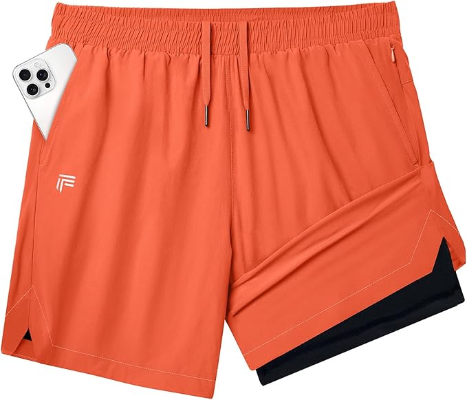 Running Shorts for Men 7 inch Inseam 2 in 1 Quick Dry Athletic Gym Workout Tennis Shorts with Phone Pockets