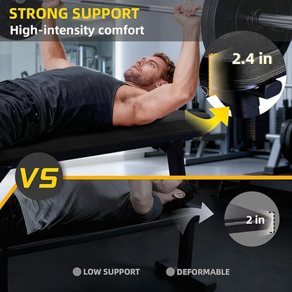 Flat Weight Bench, 2.4 Inch Thick Pad Workout Bench 660 LBS Bench Press Exercise Equipment for Home Gym Strength Weight Training