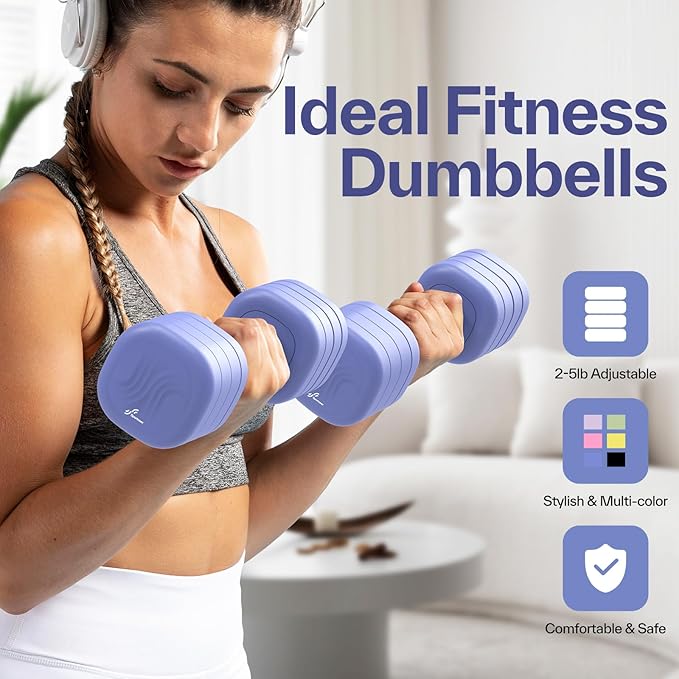 Adjustable Dumbbell Set of 2: Sportneer 4 in 1 Free Weights Dumbbells Set for Women, Hand Weights for Women at Home, Each 2lb 3lb 4lb 5lb Weights with Soft Rubber Handle for Home Gym Exercise Training