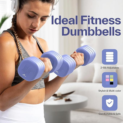 Adjustable Dumbbell Set of 2: Sportneer 4 in 1 Free Weights Dumbbells Set for Women, Hand Weights for Women at Home, Each 2lb 3lb 4lb 5lb Weights with Soft Rubber Handle for Home Gym Exercise Training