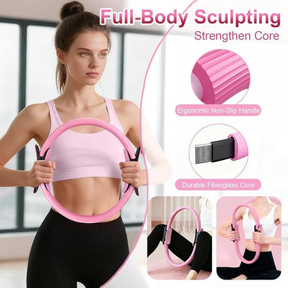 Home Pilates Essentials Kit for Women, Pilates Kit for Home Workouts, Pilates Equipment with Figure 8 Resistance Band, 14" Magic Circle, Yoga Ring, Pilates Accessories Set for Starter Workout
