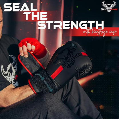 BEAST RAGE Boxing Gloves Muay Thai Kickboxing MMA Fight Bag Training Punch Hitting Workout Men Women Sparring Fitness Mitts Heavy Padded Martial Arts Sports