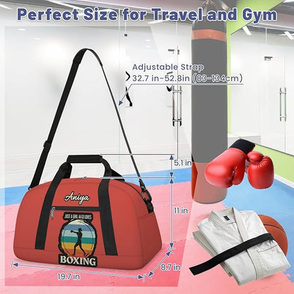 Custom Name Taekwondo Karate Duffle Bag for kids Girls - Personalized Martial Arts Gear Bag, Water-Resistant Sparring Equipment Bag, Who Loves Boxing Orange
