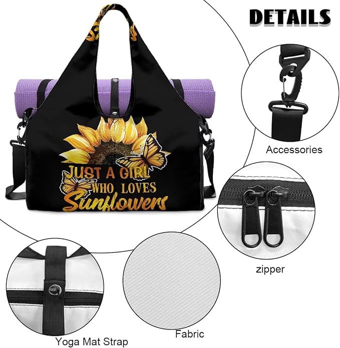 Gym Bag with Yoga Mat Holder Large Tote Bag With Multi Pockets for Women Men Dry Wet Separated Pocket Carryall Yoga Tote Bag for Pilates Travel Workout Office