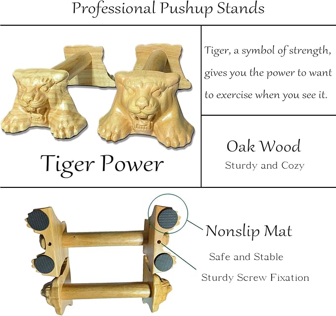 Tiger Power,Wood Pushup Bars Non-Slip Base Exercise Home.