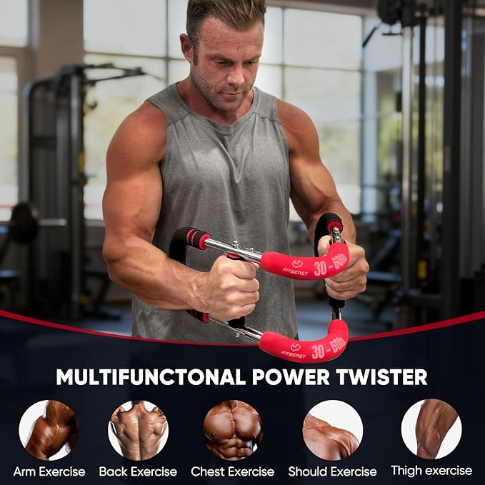 FitBeast Twister Arm Trainer, 4 Progressive Resistance Levels (30-120 lbs), 4-Spring Adjustable Arm & Chest Workout Equipment, Upper Body Strength Training Equipment for Home Gym