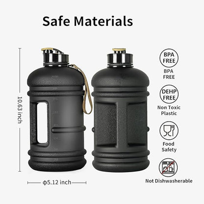 TOOFEEL 2 Liter Water Bottles - Half Gallon Water Bottle BPA Free - Ideal for Gym, Big Water Jug, Reusable Sports Bottle with Measurements Marked Drink Container (2.2L 74oz Matte Black Water Jugs) | Half Gallon, Water Bottle, BPA Free, Ideal for Gym, B...