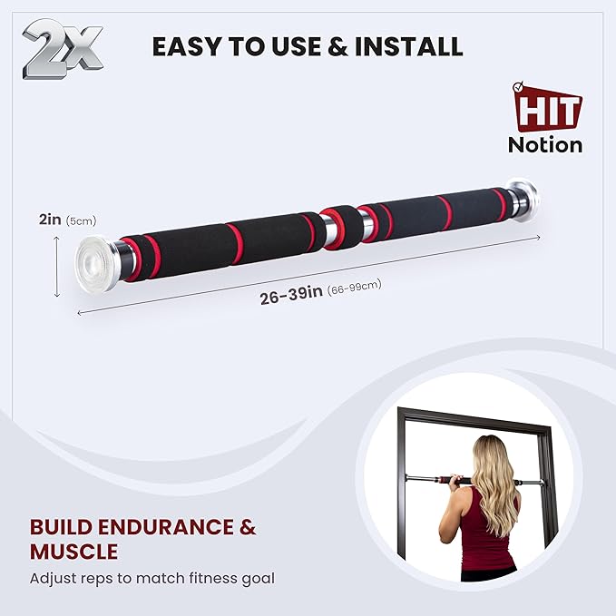 Door Chin Up Door Bar Home Gym - Pull Up - Adjustable Fits Residential Doorways - Supports Up to 300 Pounds - Easy to Mount - Build Upper Body Strength at Home Pump Biceps, Triceps, Lats