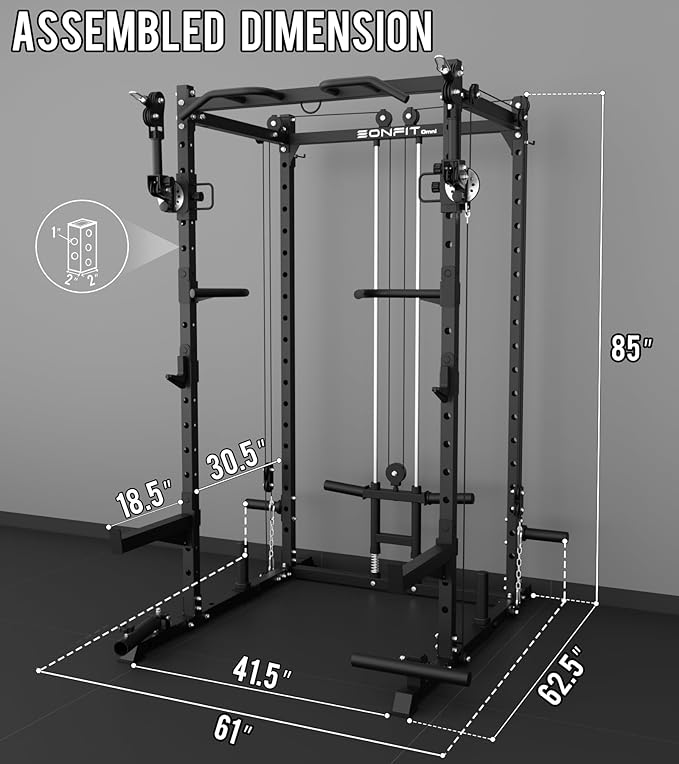 Eonfit E2 Power Cage，1500LB Squat Rack with Cable Crossover System.Multi-Function Power Rack for Home Gum.All-in-One Squat Rack with More Training Attachments