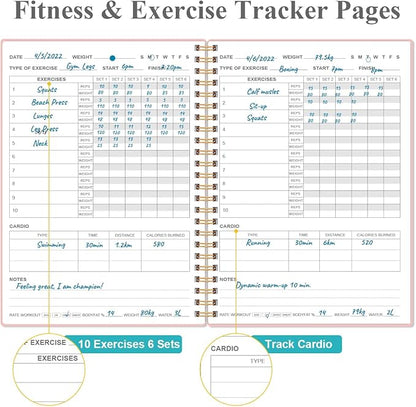 Fitness Journal for Women & Men,A5 Workout Journal/Planner Daily Exercise Log Book to Weight Loss, Gym, Muscle Gain, Bodybuilding Progress, 5.8"x8.3", Pink