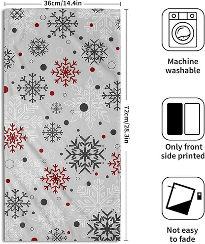 Winter Snowflake Bathroom Hand Towels Decorative Set 28.3x14 Inch Set of 2 Red Grey Snowflakes Decorative Bath Towels Christmas Holiday Super Soft Kitchen Towels for Bathroom Home Hotel Gym