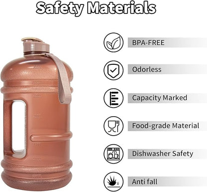 TOOFEEL Gallon Water Bottle - 128 oz with Flip Lid & Handle, BPA Free, Marked Measurements - Transparent Pink