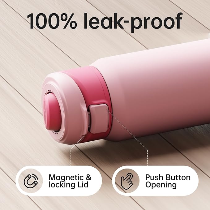 Insulated Magnetic Water Bottle - Reusable Stainless Steel Bottle with MagSafe Compatible Phone Holder - Keeps Cold for 24 Hours - Perfect for Gym, Sports, and Travel - Pink 32oz